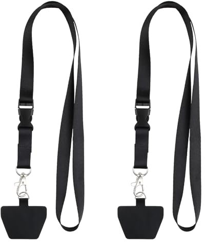 Pennle Cordon de Téléphone Portable Universel, Lanière Ajustable de Téléphone avec 2 Patchs, pour Cou et Poignet, Compatible avec Tous les Smartphones et la Plupart des Coques, Multifonctionnel, Noir