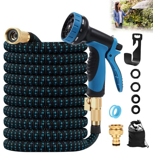 Gobesty Tuyau d'Arrosage Extensible, 22,5M Tuyau d'Eau Flexible avec Pistolet d'Arrosage à 10 Modèles d'Irrigation, Tuyau Magique Extensible, Tuyau Flexible et Léger pour Irrigation, Jardin, Bleu