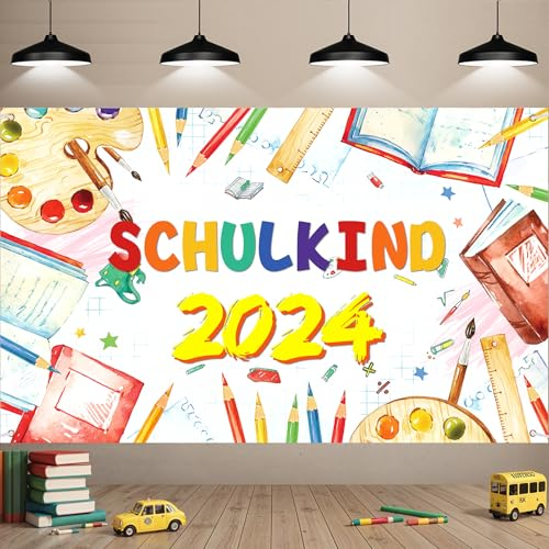 Einschulung Deko Banner 2024 Schulanfang Banner Willkommen Girlande Banner Extra Lange Hintergrund Schulkind Schulstart Deko für Schultag Jungen Mädchen 250x45cm (Weiß)