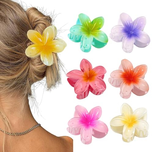 Yibingkea, confezione da 6 fermagli per capelli a forma di fiore per donna, carina clip per capelli hawaiana, accessori per capelli hawaiani per capelli spessi, regali per donne, adolescenti e ragazze