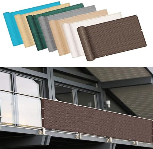 Angulo Recto Pantalla Privacidad Balcon 200 x 240 cm Bloque UV Resistente Al Viento, Resistente, Transpirable con Cuerdas Toldos Laterales para Balcon, para Jardín, Marrón