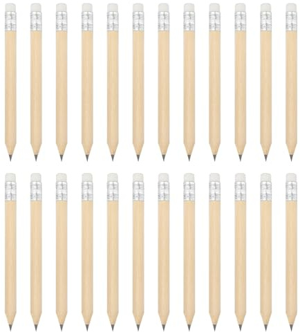 PATIKIL Medio Lápices a Granel, Piezas 24 Lápices Cortos de Madera Redondos Pre-Afilados Mini Lápiz de Grafito HB Con Goma Blanca para Suministros de Escritura de Oficina de Aula
