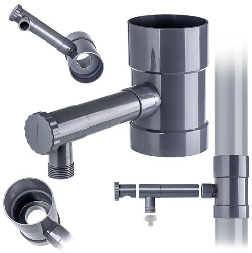 KADAX Raccolta di pioggia da 100 mm, raccogli acqua piovana per tubo di scarico, ladro con valvola integrata, raccoglitore d'acqua in plastica di alta qualità, ladro d'acqua (grigio)