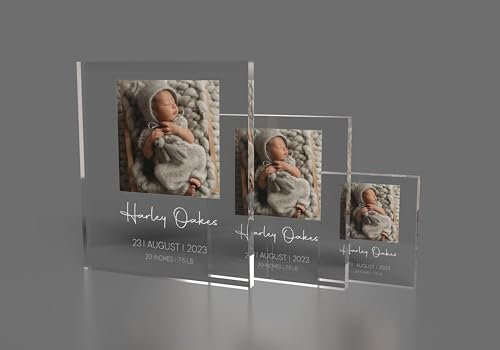 Active Window Films Personalised Acrylic Glass Photo Block – Custom Printed Keepsake Gift – Crystal Clear Plaque with Photo and Text – New Baby, Wedding, or Couple’s Gift