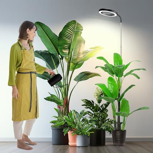 Garpsen Grow Lights for Indoor Plants, Full Spectrum 65'' Plant Light with 360° Gooseneck, 3 Colors Modes and 5 Dimmable Levels, 6/12/16H Timer, 80 LEDs Height Adjustable Grow Lamp for Large Plants