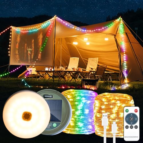 Brillistep RGBW Outdoor Solar String Lights - 10m 100 LED Waterproof IP65 Retractable Reel for Camping, Tents and Fairy Illumination
