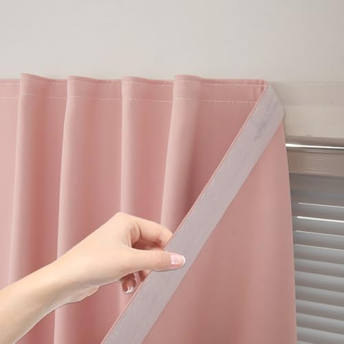 Self Adhesive Blackout Curtains- Stick on Curtains Shades Window Blinds Curtains No Rod Needed Easy to Hang Curtain, Use for Bedroom, Living Room,Roman Shades, 35 W X 59 L, Pink, 1 Panel