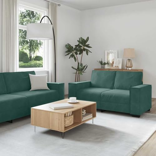 Gecheer Divani in Velluto Verde Scuro, Imbottiti con gommapiuma e Fibra PP, Struttura in Legno massello e Metallo, 2 posti 160 cm e 3 posti 220 cm, per Soggiorno, Ufficio e Camera degli Ospiti