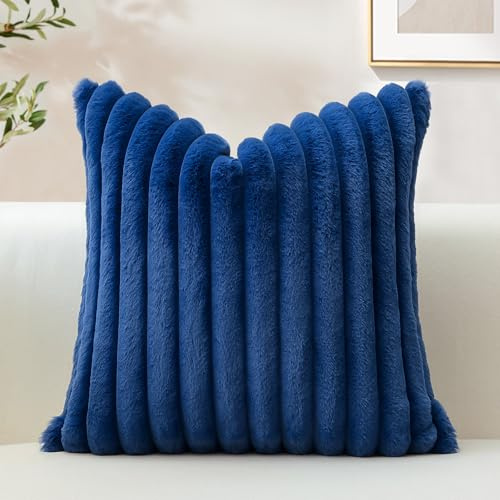 Sungeek 1 Stück Plüsch Samt Kissenbezug, Kunstpelz Weich Kissenbezüge Sofakissen Dekokissen Deko Zierkissenbezüge Flauschig Kissenhülle für Schlafzimmer Wohnzimmer (50x50cm, Blau)