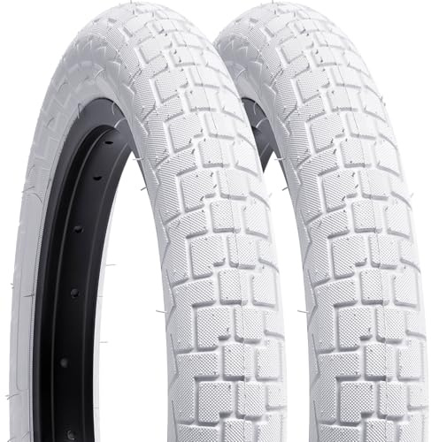 YunSCM 2PCS Foldable 14 inch Bike Tyres 14x2.125/57-254 Bicycle Tires Compatible with 14x1.95 14x2.0 14x2.10 14x2.125 Racing/City Bike Tyre, White(Y-1011)