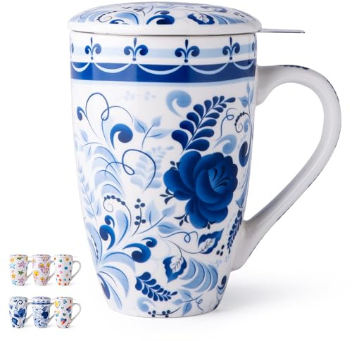 GBhome Tea Mug with Infuser and Lid, 530ml Large Ceramic Loose Leaf Cup, Microwave, Dishwasher Safe Steeping Mug, Perfect for Tea Lovers