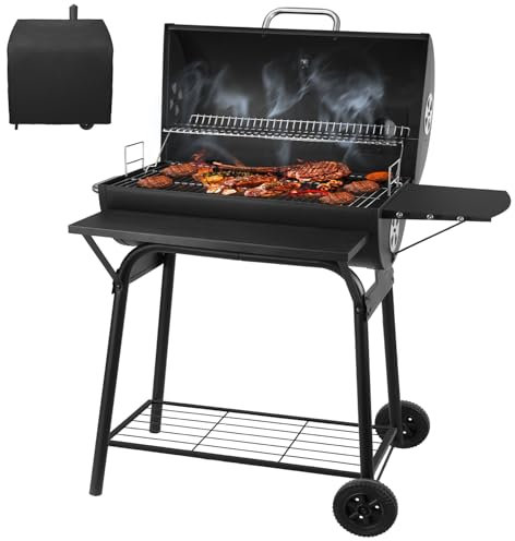 Holzkohlegrills Mit Deckel | Holzkohlegrill Grillwagen - Kohlegrill Griff, Grillrost und Thermometer, Smoker Grill Holzkohles Holzkohlegrill groß, BBQ Grill Gartengrill Holzkohle