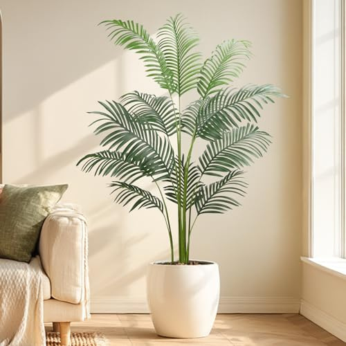 Artificial Plants Indoor Outdoor Fake Palm Tree 160cm/5.25FT Lifelike Large Fake Plant with 12 Leaves, Perfect Faux Plants in Pot for House Garden Home Office Decoration Housewarming Gift (1Pack)