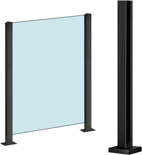 Ringhiera in Vetro e Acciaio Inossidabile Nero per Patio, Balcone e terrazza - Sistema di balaustra Quadrata da 34 Pollici con raccordi per montanti angolari, centrali e finali - Resistente