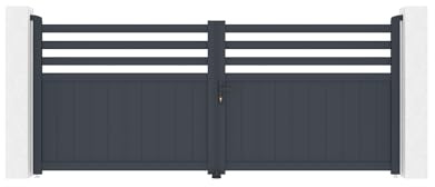 Casanoov Portail battant 3,4m NEVIS H.140cm alu gris + 2 poteaux 20x20cm H.166cm