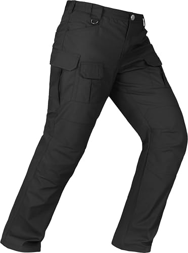 Men's Tactical Pants Water Resistant Stretch Cargo Ripstop Pants Lightweight Outdoor Military EDC Work Hiking Pants Black 44W×32L