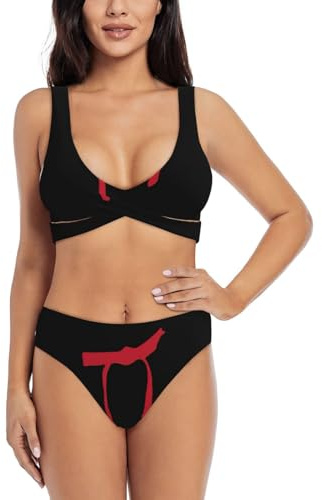 AOLXDE Karate Men Print Bikini Set for Women Thong Two Piece Swimsuit Summer Beach Pool Bathing Suits for Women Black