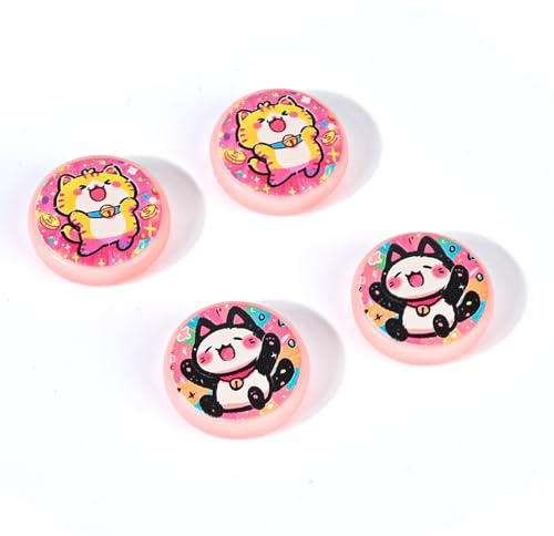DLseego Thumb Grip Cap for Switch/OLED/Lite,4PCS Cute Cat Silicone Button Cover,Anti-Slip Cartoon Analog Joystick Protective Cap,Pink+Yellow Cat