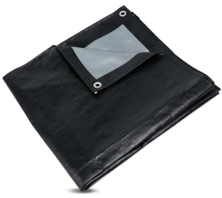 Abdeckplane mit Ösen Wasserdicht 3M x 3M Schwarz Matt Plane Gewebeplane Schutzplane Allzweckplane, Reißfest, UV-Stabilisiert, Schimmelresistent, Regenplane Wasserdicht Outdoor mit Fixseil