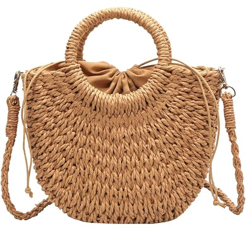 Bolso Rafia Mujer, Bolso Mimbre Mujer, Handbag de Verano Mujer, Capazos Mimbre Woman, Bolso Bandolera de Paja para Woman Verano Boho, Adecuado para Viajes, Playa y Uso Al Aire Libre.