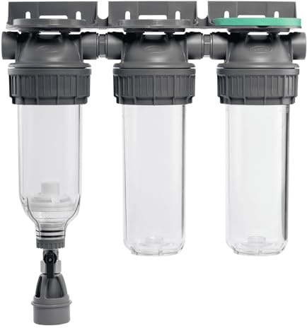 ECOSOFT Porte filtre eau de pluie 9’’3/4 3P, 3 bols de filtre à eau robustes et durables, installation facile, fabrication européenne de qualité