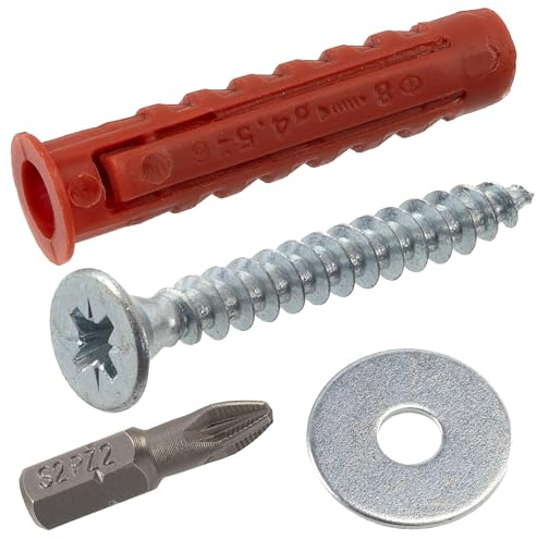Aerzetix – Set med 25 kragpluggar Ø 8 x 40 mm av nylon 25 träskruvar Ø 5 x 40 mm + 25 stora brickor för M5-skruvar + 1 skruvbit PZ2 1/4