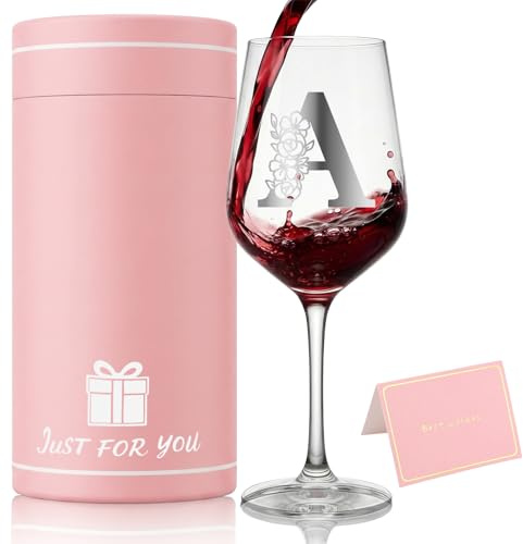 Bliceon Personalised Wine Glass for Women, Personalised Gifts for Women, 16oz Initial Gin Glass Set, Birthday Gifts for Mum Sister Wife, Wedding, Drinking Glasses Wine Gift (A)