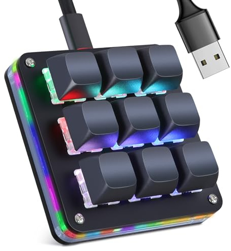 Koolertron 9 Tasten Programmierbare Tastatur, Tragbar Mini Tastatur | Vollständig Anpassbare Makro Tastatur mit RGB-Beleuchtung 6 Ebenen einstellbar Gaming Tastatur für Spiele Büro Live-Streaming