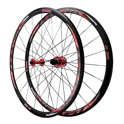 C/V-Brems Laufradsatz 700C*20-35C Rennrad Schnellspanner Vorder- Und Hinterräder 100/130mm QR 30mm Doppelwandige Fahrradfelgen Aus Aluminiumlegierung, 7-12-Gang-Kassette(Red)