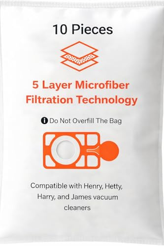 Compatible Henry Hoover Bags 10 Pack – Premium Vacuum Henry Bags Compatible with Henry, Hetty & Numatic Models | Fits HVR200, NV200, NV225 | Strong Pet Hair & Dust Filtration for Cleaner Home.