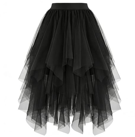 HTTDSLF Donna Gonna Tulle Irregolare Tutu, Gonna in Tulle per Donna Stratificata A-Line Midi Lunga Irregolare, Vintage Elegante Casual Donne Gonne Tulle, per Carnevale Natale Feste Ballo