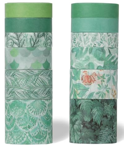 UYRVAPE 12 Rollen Washies Washi Tape Set Klebeband Papier Dekorativ Masking Tape Klebeband Bunt Washitape für Scrapbooking Handwerk Handwerk (Mintgrün)