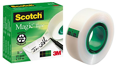 Scotch M8101933 Klebeband Magic 810 Zellulose Acetat, unsichtbar, beschriftbar, 33 m x 19 mm, 12 Stück
