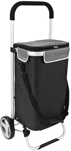 bremermann Einkaufstrolley BRINKUM - 45 L Kapazität, Faltbarer Einkaufswagen, mit Abnehmbarer Tasche inkl. Kühlfach, Einkaufswagenhalterung und Reflektorstreifen, schwarz