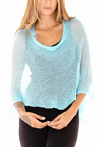 SHU-SHI Damen Poncho Leicht Sommer Transparenter Strick Poncho Schal & Cape, Sheer Cover Up, Pullover Poncho
