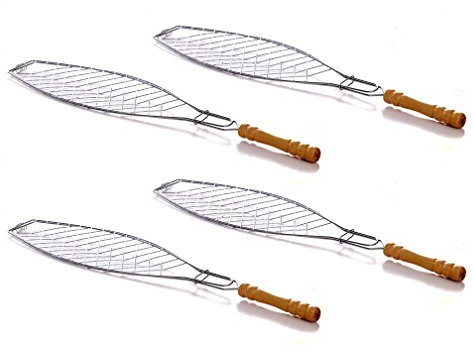 Grilltante 4X Fischbräter Grillfischklammer Grillrost Grillwender Fisch Fischhalter BBQ Grill