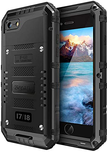 Beeasy für iPhone 8/7 Hülle, iPhone SE 2020/2022 Hülle Wasserdicht Outdoor Stoßfest Handyhülle Militärstandard Schutzhülle mit Displayschutz Robust Metall Schutz Heavy Duty Case, Schwarz