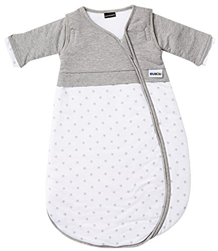 Gesslein Baby Schlafsack Bubou, Ganzjahres mit Temperaturregulierung (optimale Passform, langer Reißverschluss, 50/60), grau-weiß Sternchen