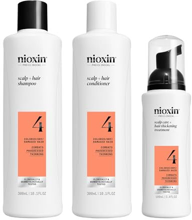 Nioxin Scalp + Hair Thickening System 4 |For Colored or Damaged Hair with Progressed Thinning| With Niacinamide and Biotin | Full Size| 3 Month Supply