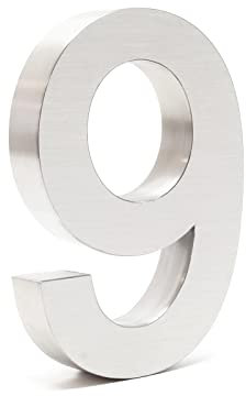 Wiltec Número de casa 9 acero inoxidable 20 cm moderno diseño 3D tipo Arial para fachadas y exteriores de casas de casas, material de montaje incluido