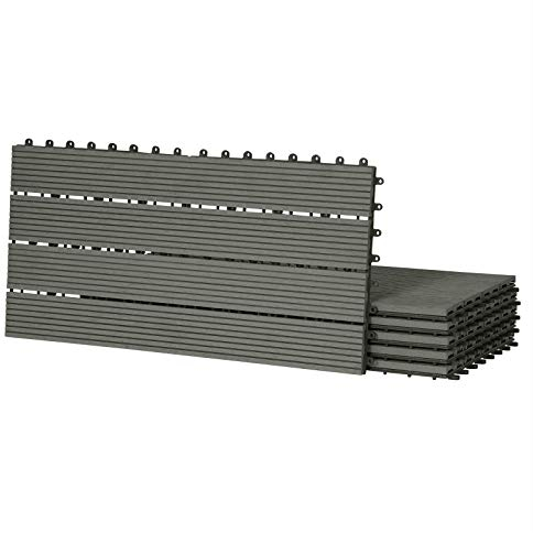 Laneetal WPC Fliesen 12er Set, für Terrasse Balkon, Terrassenfliesen Klicksystem, Bodenfliesen für außen, 30 x 60 cm, Hellgrau