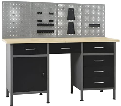vidaXL Banco de Trabajo con Cuatro Paneles de Pared Garaje Herramientas de Trabajo Superficie Grande Mesa Estación Plataforma Estable