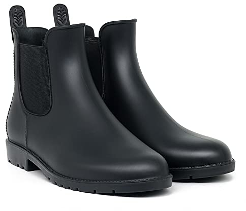 Geweo Gummistiefel Damen Halbhoch Chelsea Herren Wasserdicht Regenstiefel Frauen Atmungsaktiv Stiefel Gummi Kurzschaft Flach Dicke Sohle Arbeitsstiefel Schwarz Gr. 41