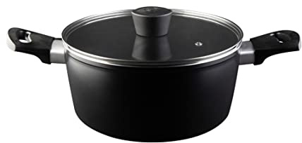 MasterChef Kasserolle, Antihaftbeschichtung, Ergonomische Griffe, Inkl. Glasdeckel, Geeignet für alle Herdarten inkl. Induktion, 24 cm, Schwarz