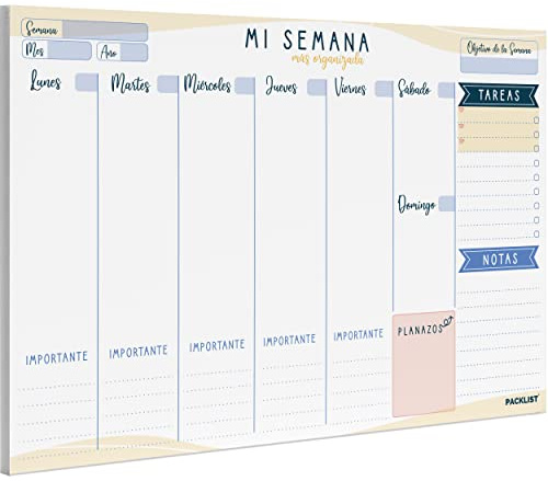 PACKLIST® Planificador Semanal A4 Sin Fechas – Organizador de Escritorio Mi Semana Más Organizada – Bloc Arrancable 52 Hojas (1 Año) con To-Do y TOP 3 – Papel 100g Ecológico y Listo para Regalar