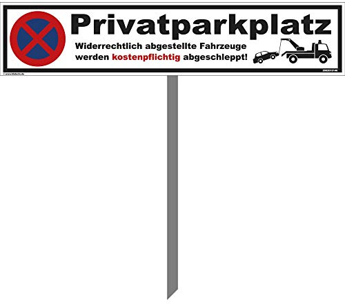 Kleberio® Parkplatz Schild - Privatparkplatz - 52 x 11 cm mit Pfosten 75cm Parken verboten, Verbotsschilder, Privat, Privatgrundstück, Parkplatzschilder, Parkverbot, Parkschilder