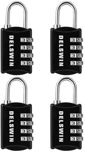 DELSWIN Small Combination Lock for Locker, 4-Digit Mini Combo Lock for Backpack and Luggage, Combination Padlock for School Gym Locker (Pack of 4)