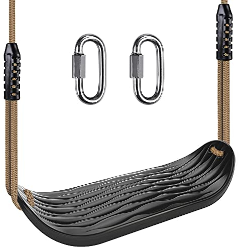 SELEWARE Garden Games Schaukelsitz aus Robustem Set mit 2m Langem Verstellbarem Seil und 2 Karabinern, Robustes Schaukel Outdoor Garten Schaukel Schwarz
