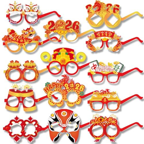 HOWAF 28pcs Lunettes de Fête Nouvel an Chinois 2024, Nouvel an Chinois Accessoires Photobooth Lunettes En Papier pour Adultes Enfants Décoration Nouvel an Chinois 2024 Dragon Chinese New Year