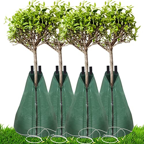Tesmotor Bewässerungsbeutel für Bäume mit langsamer Abgabe, 75 Liter Einstellbar Baumbewässerungssack PVC-Gießbeutel für langsam freisetzende Pflanzen 4 Pack